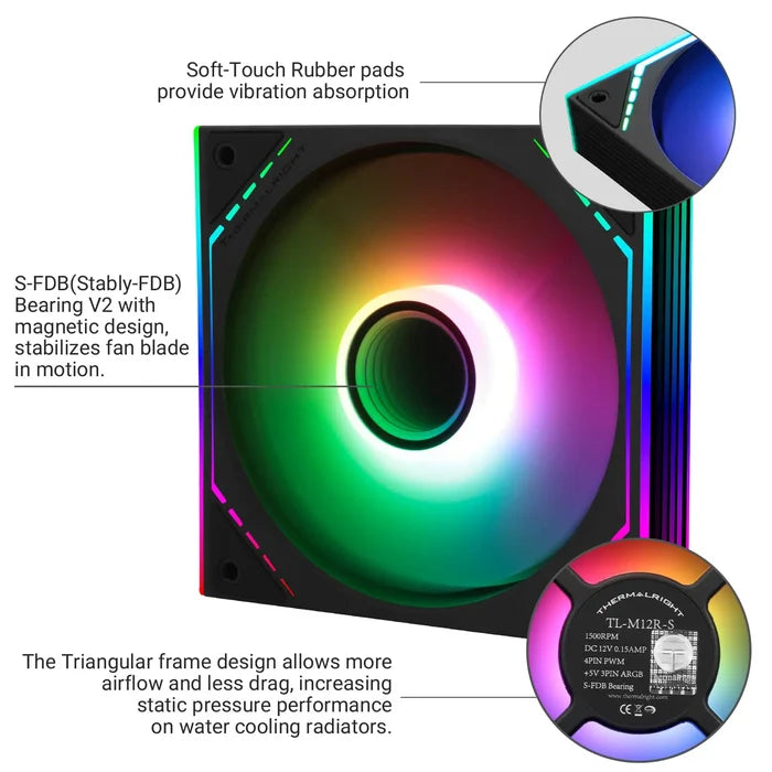 Thermalright TL-M12R-S Reverse CPU ARGB Fan 120mm Case Cooler Fan ARGB - Black - PakByte Computers