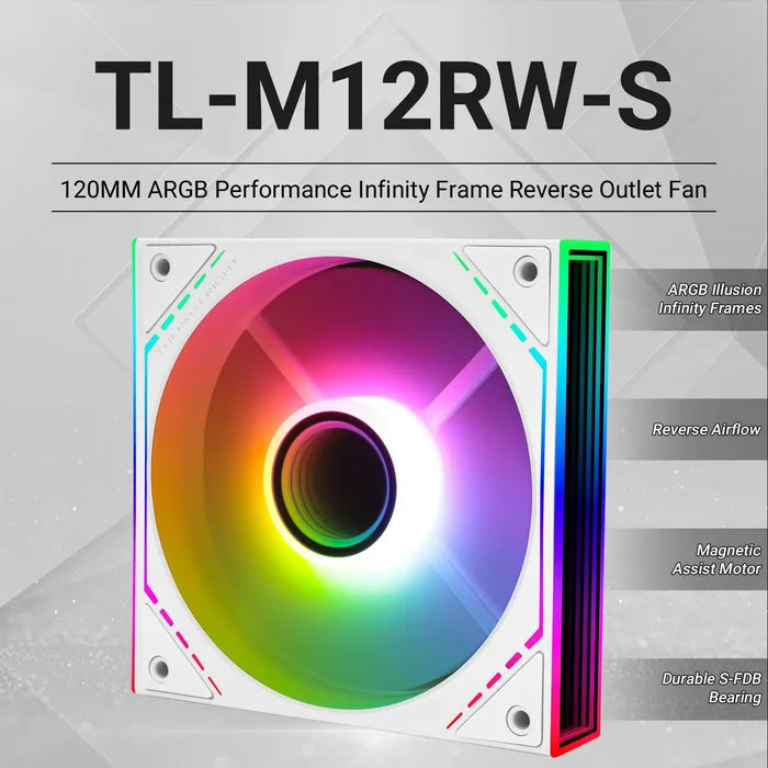 Thermalright TL-M12RW-S Reverse CPU ARGB Fan 120mm Case Cooler Fan ARGB - White - PakByte Computers