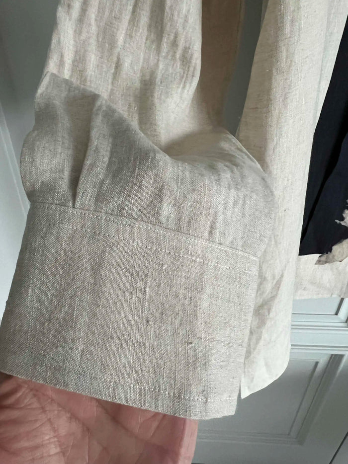 TOP-YAMAMOTO original design, French linen, bad old man printed linen shirt, light-colored gentleman