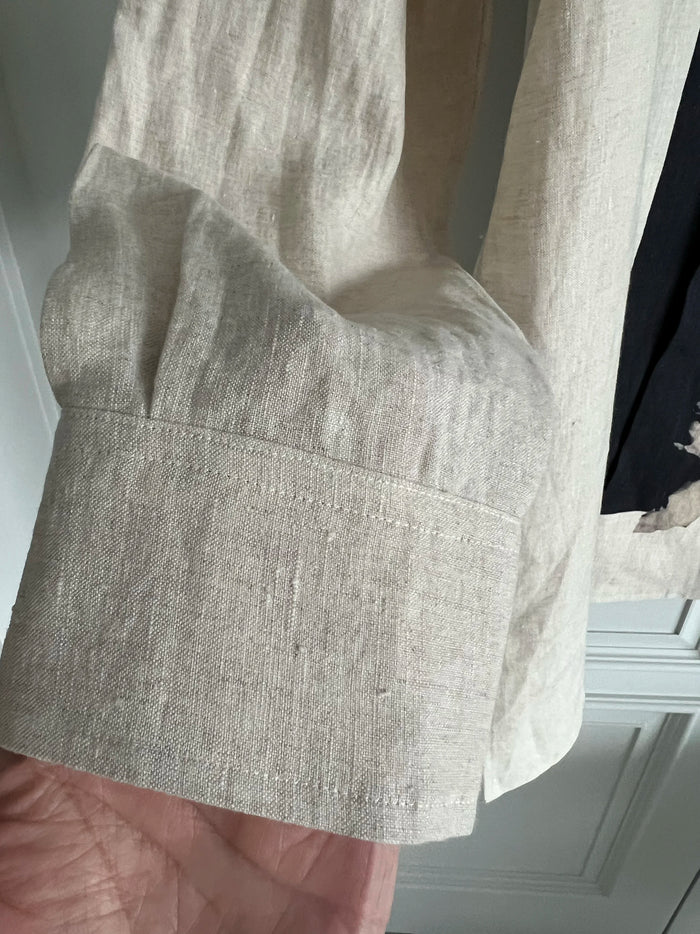 TOP-YAMAMOTO original design, French linen, bad old man printed linen shirt, light-colored gentleman