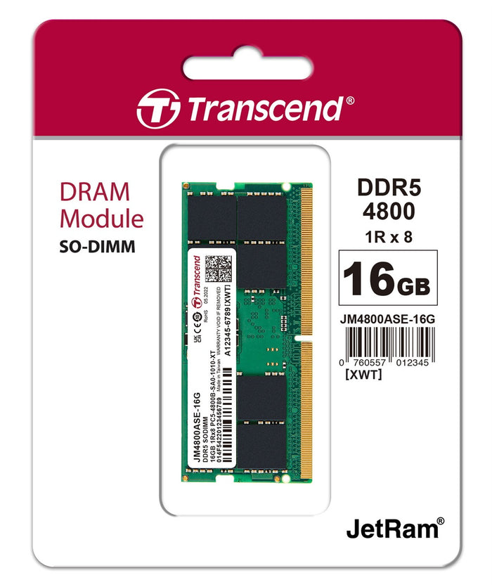 Transcend JetRam 16GB 4800MHz C40 DDR5 SO-DIMM Laptop Memory - PakByte Computers