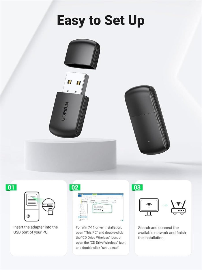 UGREEN AC650 11ac DualBand Wireless USB Adapter - PakByte