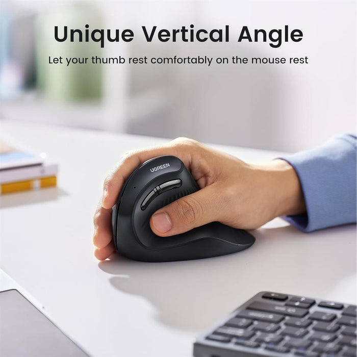Ugreen Vertical Mouse Wireless (Bluetooth 5.0+2.4G) Ergonomic Mouse with 5 Buttons, 1000/1600/2000/4000 DPI, Prevention of Mouse Arm, Vertical Mouse Compatible with PC/Laptop/Tablet, Black - PakByte
