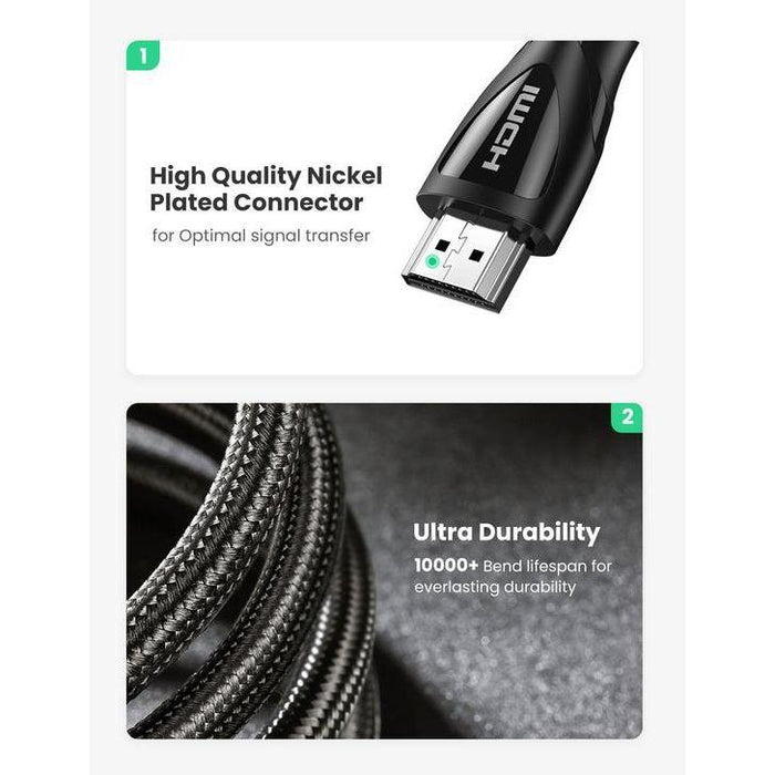 Ugreen HDMI 8K Cable Male to Male Aluminum Alloy Shell Braided - 2m (Black) - PakByte