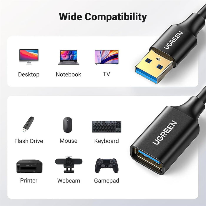 UGREEN USB 3.0 Extension Male Cable 3m (Black) - PakByte