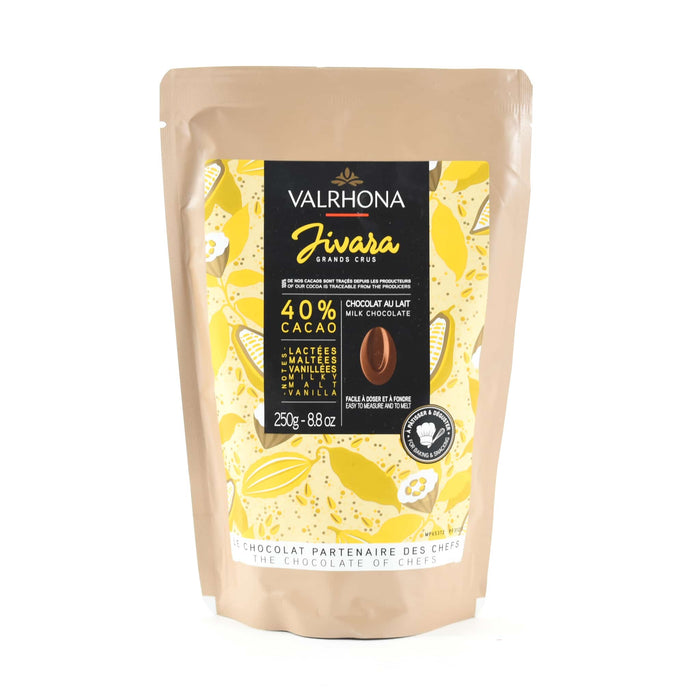 Valrhona Jivara 40% Milk Chocolate Chips 250g packaging