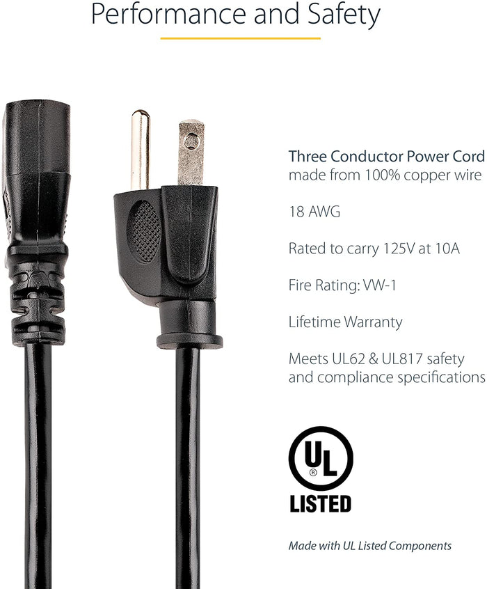 XOTIC PC Desktop Power Cable 3 Pin Connector Universal Power Cord