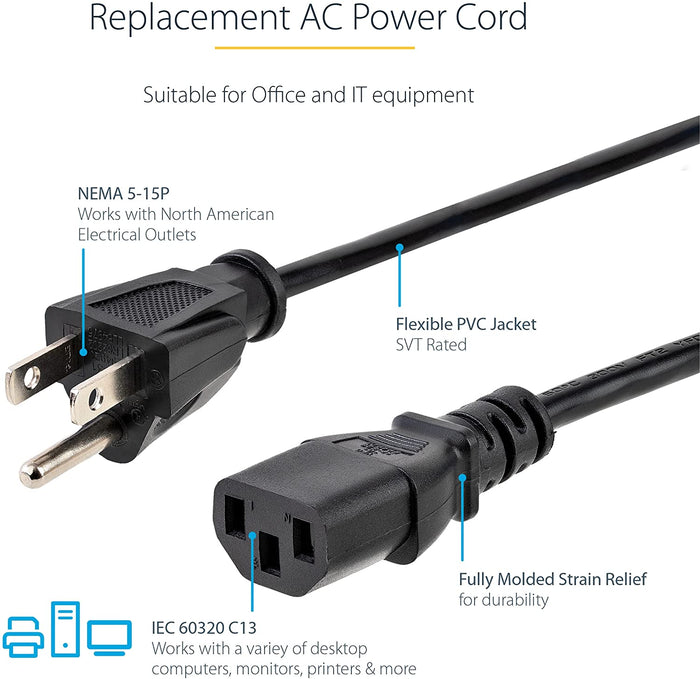 XOTIC PC Desktop Power Cable 3 Pin Connector Universal Power Cord